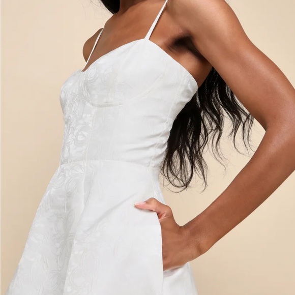 Lulus Meet For Tea White Jacquard Bustier Midi Dress With Pockets - Size M - Picture 3 of 3